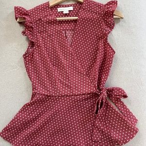 Monteau Dotted Ruffle Wrap Top